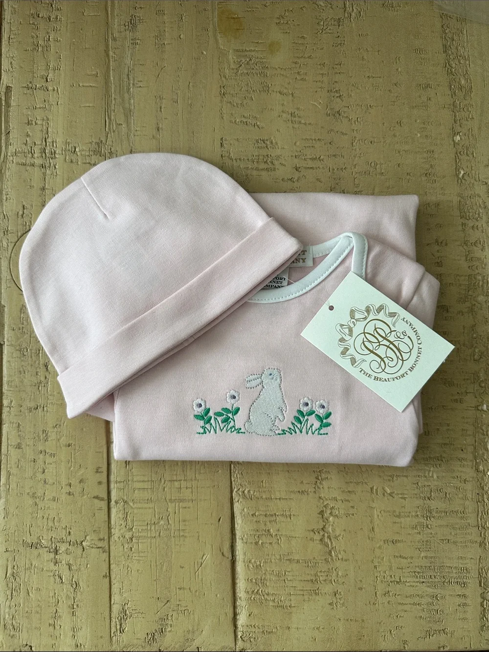 NWOT TBBC Adorable Everyday Set - Palm Beach Pink with Bunny Embroidery, 0-3M